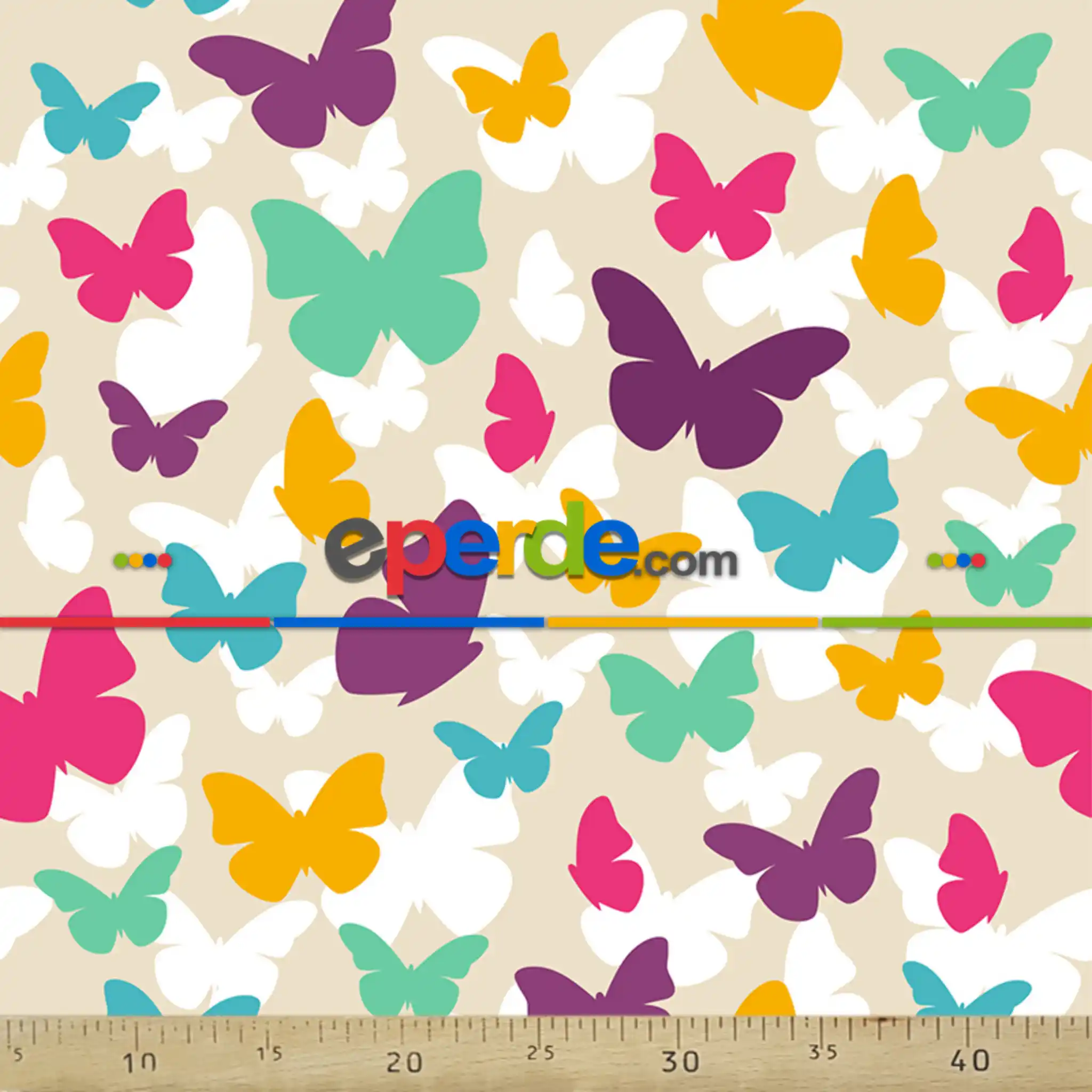 Renkli Kelebek Desenli Fon Perde Evm705 Kumaşı Kalındır Duck Bezi Değildir- Yeşil-Turkuaz-Mor-Hardal Sarısı