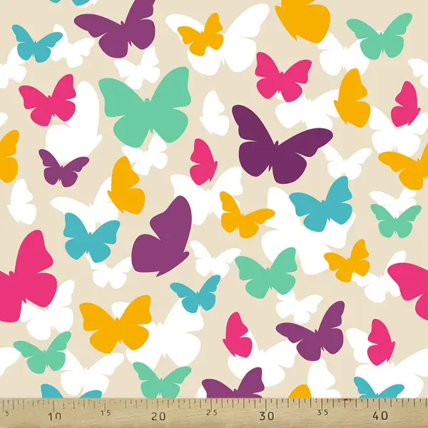 Renkli Kelebek Desenli Fon Perde Evm705 Kumaşı Kalındır Duck Bezi Değildir- Yeşil-Turkuaz-Mor-Hardal Sarısı