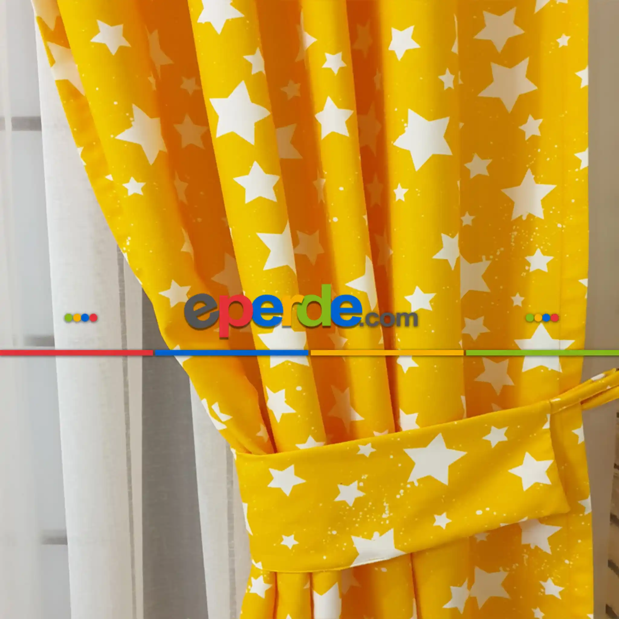 Yıldız Desenli Fon Perde Evm685-5 Kumaşı Kalındır Duck Bezi Değildir- Sarı-Beyaz