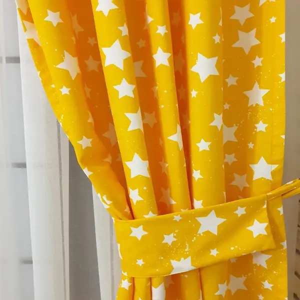 Yıldız Desenli Fon Perde Evm685-5 Kumaşı Kalındır Duck Bezi Değildir- Sarı-Beyaz