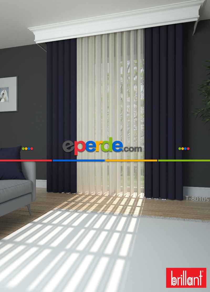 Brillant Akıllı Tül Perde Lacivert Renkli Tül Dikey Zebra Perde Düz 1. Kalite