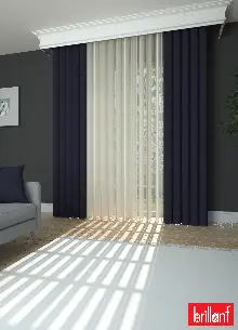 Brillant Akıllı Tül Perde Lacivert Renkli Tül Dikey Zebra Perde Düz 1. Kalite