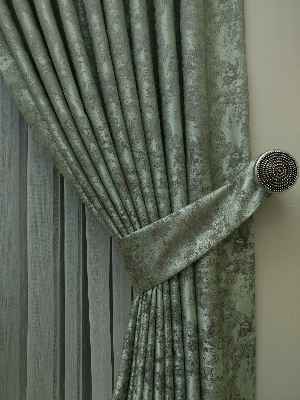 Su Yeşili Renk Jakar Desenli Fon Perde- Su Yeşili