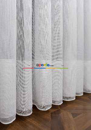 Hazır Ölçülü Örme Eteği Bantlı Sugar Tül Perde - Ekru