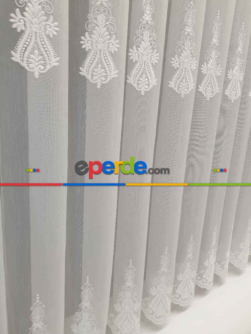 Salon Tül - Nakışlı Damask Model Nakıştrend Tül Salon Tasarım Perdesi