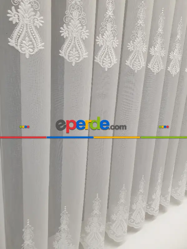 Desenli Tül Perde - Nakışlı Damask Desenli Tül - Salon Tül