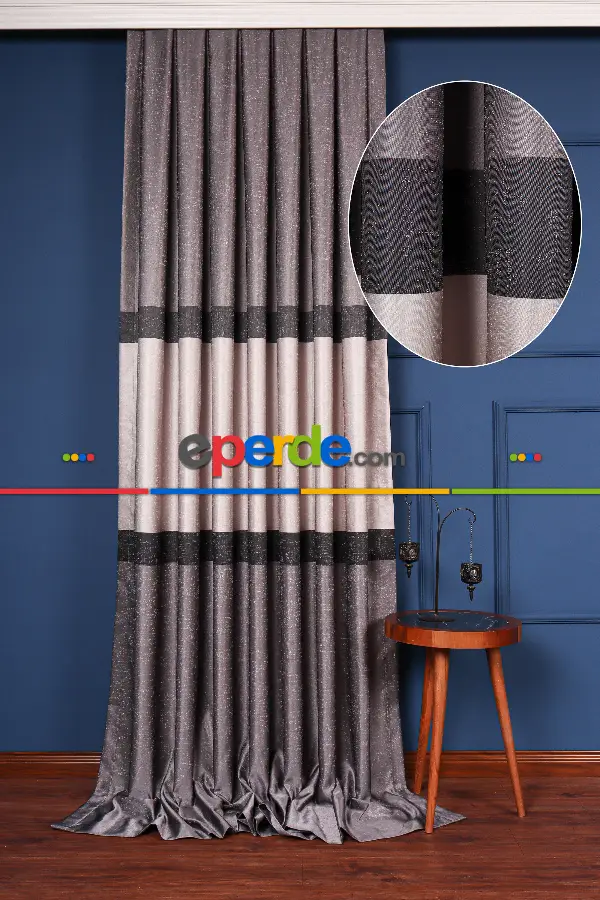 Salon - Yeni Sezon Pano Fon Perde - Gri Füme Antrasit - Krem - Siyah