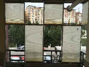 Cam Balkon Perdesi - Yapışkanlı - Plise - Kırık Beyaz- Beyaz