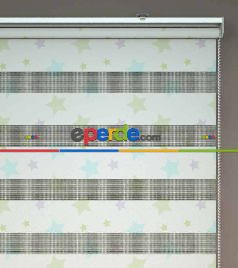 Yıldız Desenli Baskılı Zebra Perde- Çok Renkli