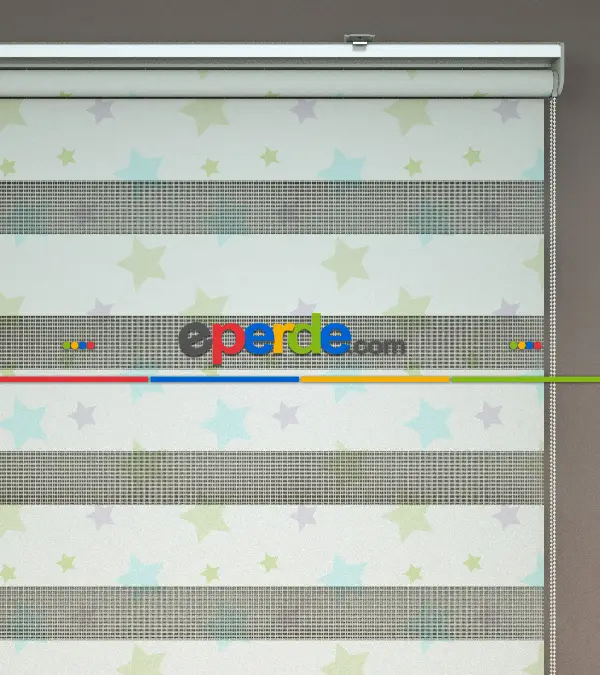 Yıldız Desenli Baskılı Zebra Perde- Çok Renkli