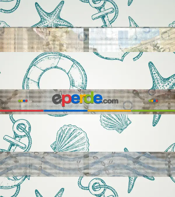 Bebek Odası Zebra Perde - Gemici Baskılı Zebra Perde- Beyaz-Turkuaz-Su Yeşili