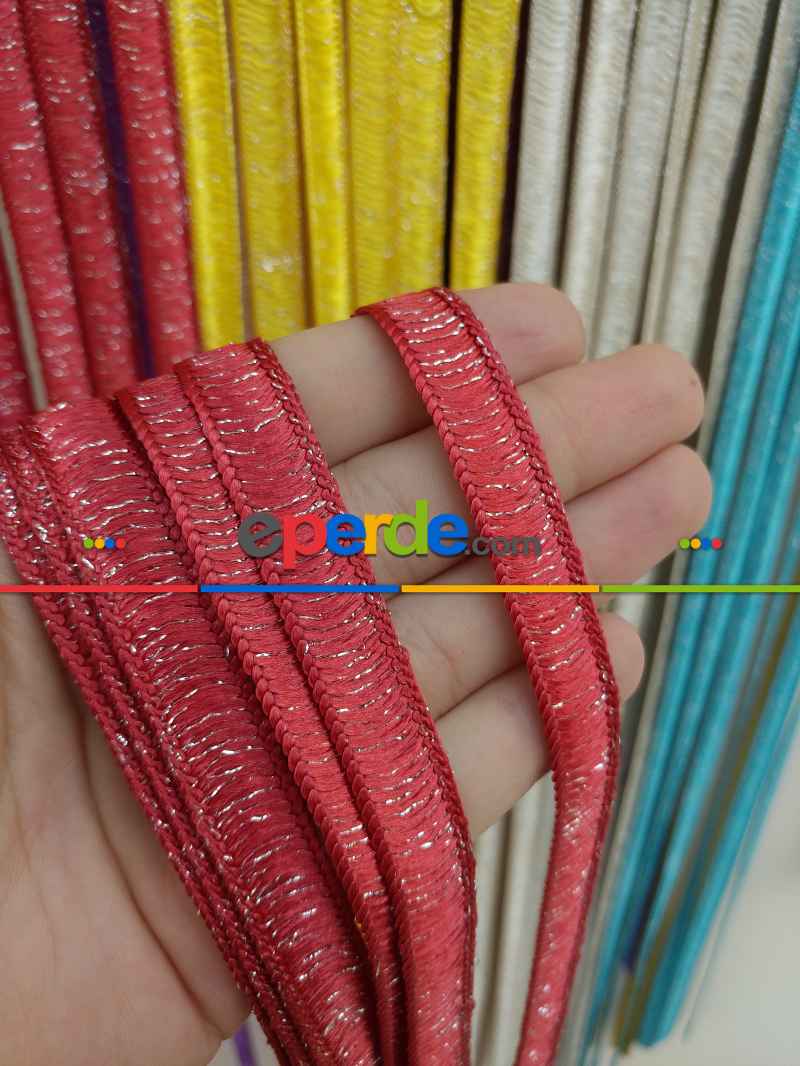 Kırmızı Rengi İp Perde İpek Duble Serisi- Kırmızı-gümüş