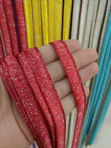 Mutfak İp Perde - Kırmızı Rengi İp Perde İpek Duble Serisi- Kırmızı-gümüş