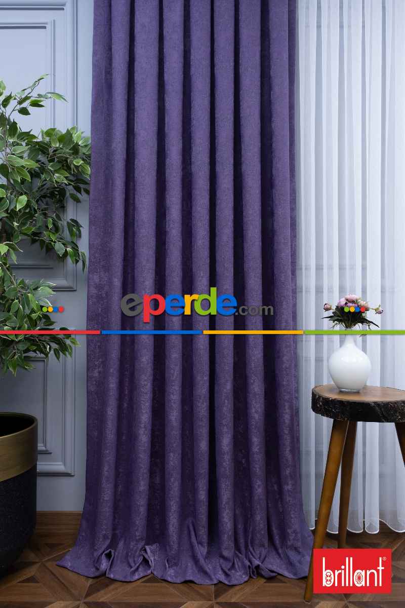 Yatak Odası - Brillant Jakar Fon Perde(Dökümlü Fon )- Mor-leylak