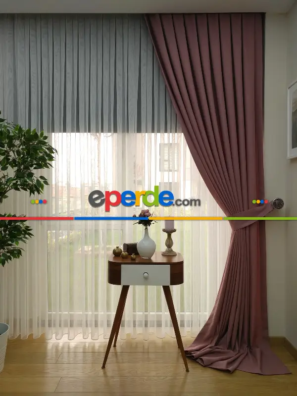 Yatak Odası - Keten Gül Kurusu Renk Düz Fon Perde- Pudra