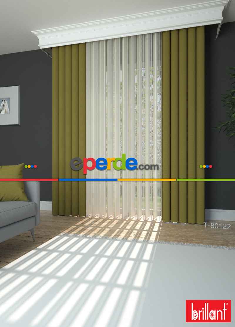 Brillant Akıllı Tül Perde Fıstık Yeşili Tül Dikey Zebra Perde Düz 1. Kalite