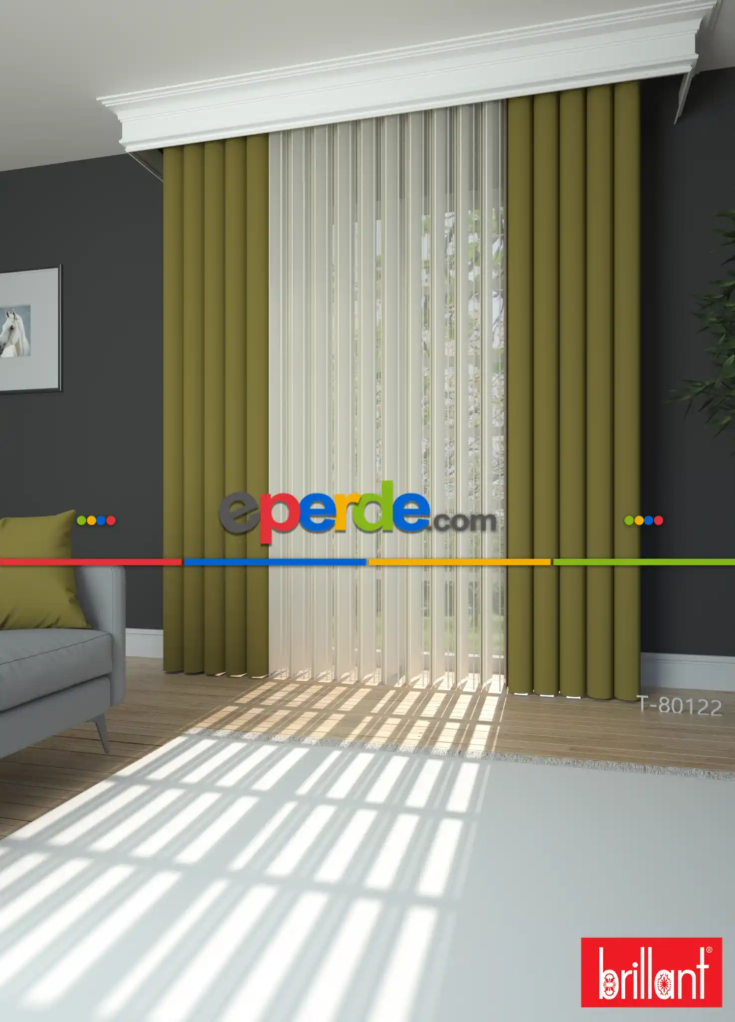 Brillant Akıllı Tül Perde Fıstık Yeşili Tül Dikey Zebra Perde Düz 1. Kalite