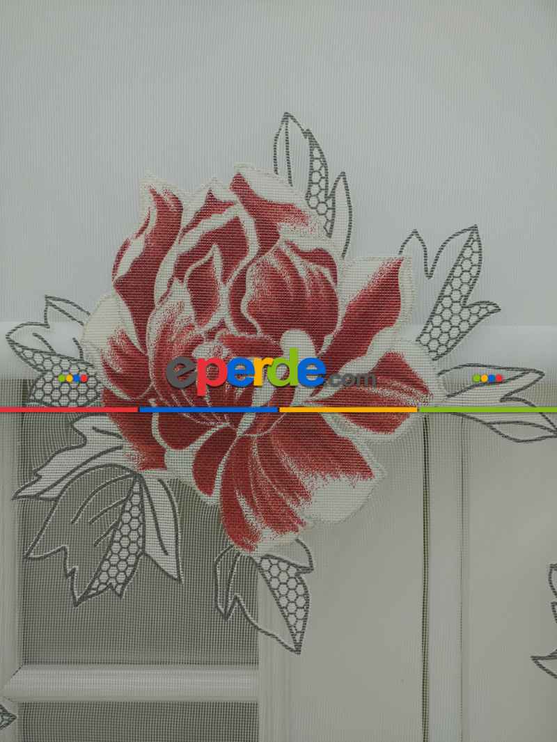 Mutfak Tül Stor Perde - Çiftli Sistem- Kırmızı