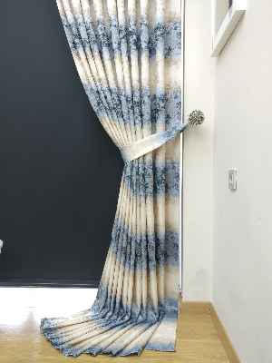 Patine Desenli Gökkuşagı Desenli Jakar Fon Perde Mavi Koyu