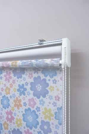 Çiçek Desenli Çiftli Sistem Stor Perde- Mavi-Pembe