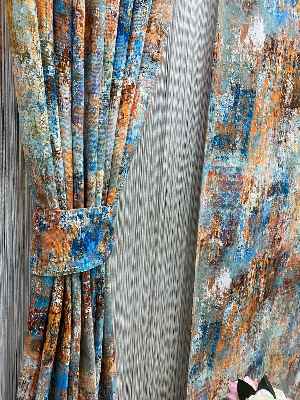 Modern Desenli Fon Perde 7 - ( Kalın Pamuklu Kumaş)- Kahve Venge-mavi Açık-mavi Koyu-ekru-hardal Sarısı