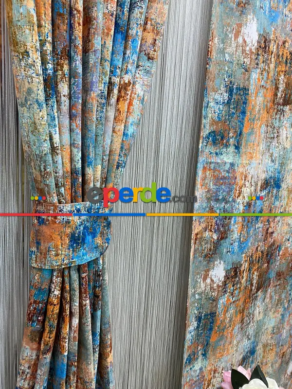 Modern Desenli Fon Perde 7 - ( Kalın Pamuklu Kumaş)- Kahve Venge-mavi Açık-mavi Koyu-ekru-hardal Sarısı