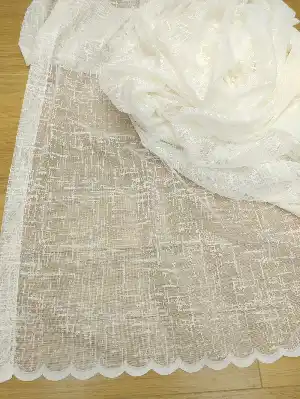 Floş Örme Dantel Tül Perde- Krem