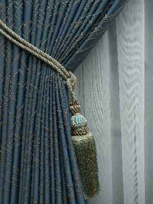 Jakar Desenli Fon Perde- Hardal Sarısı-petrol Mavisi