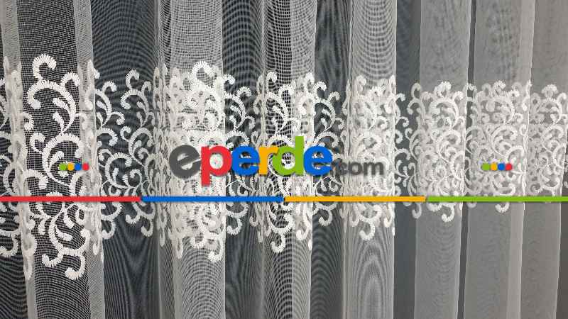 Sarmaşık Şal Desenli - Ara Bantlı Desenli Tül Perde - Brode Dokuma