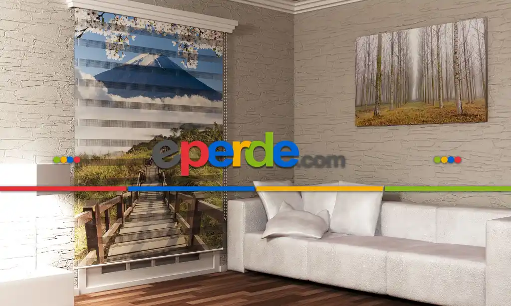 Dağa Çıkan Uzun Merdiven - Baskılı Zebra Stor Perde-  Çok Renkli 2
