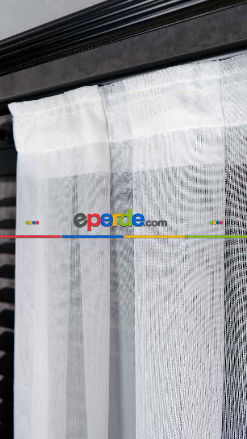 Taç Ekru Etek Çiçek İşlemeli Tül Perde, Ütü İstemeyen Kırışmaz