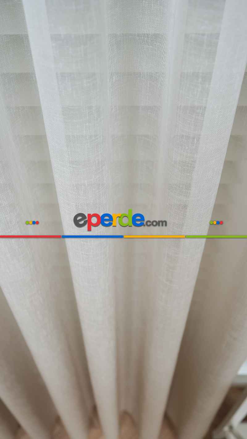 Keten Ekru Bej Degrade Geçişli Tül Perde, Ağır Gramajlı Premium Seri, Eteği Kurşunlu