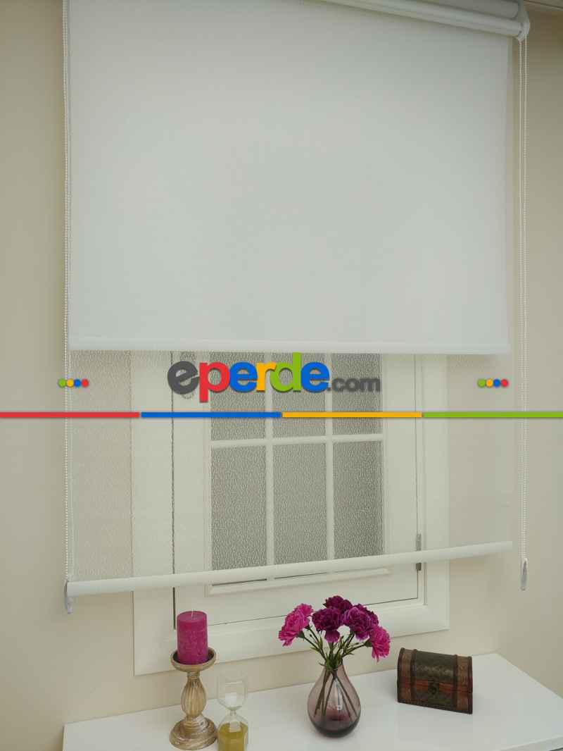 Oturma Odası - Jakar Örme Tül- Ekru Çiftli Sistem Dantel Desenli Perde- Ekru