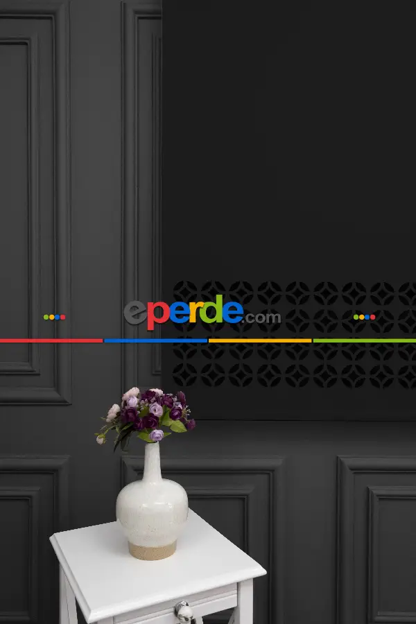 Salon Stor - Siyah Renk Lazer Kesim Mat Stor Perde (ister Düz - İster Lazer Kesimli Satın Alın)