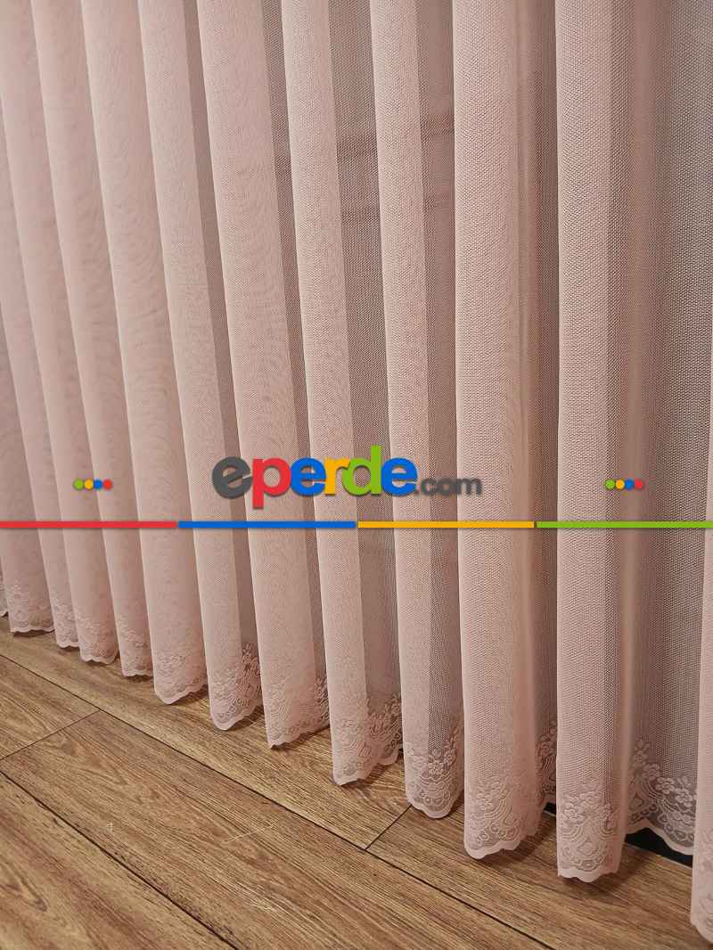 Taç Cemre Düz Örme Pudra Kırışmaz Ütü İstemez Tül Perde