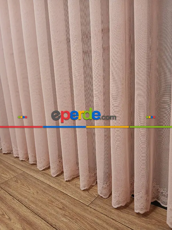 Taç Cemre Düz Örme Pudra Kırışmaz Ütü İstemez Tül Perde