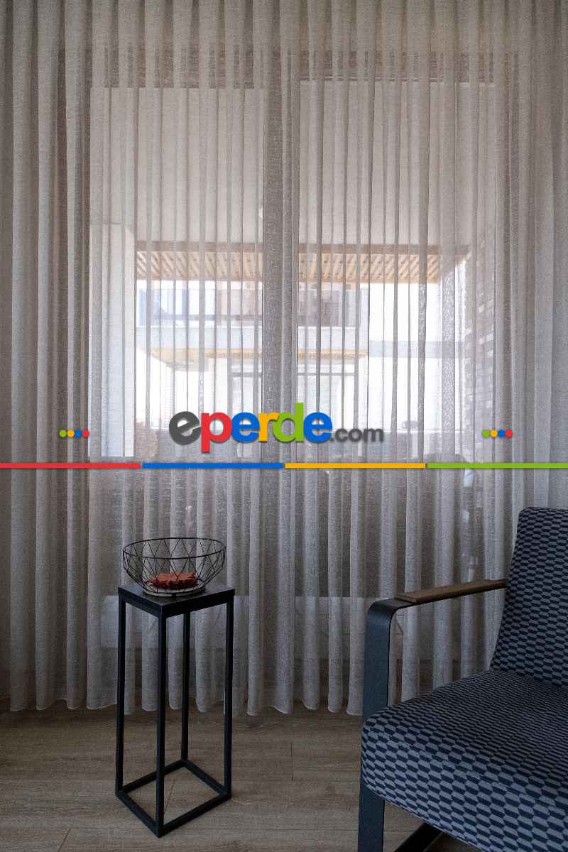 Salon - Sütlü Kahve Zemin Tül Keten Efektli İplikten Ütü İstemez 1.kalite