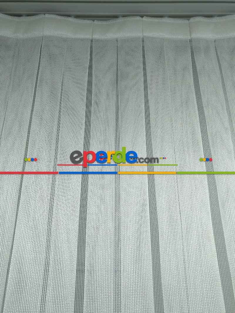 Mutfak - Çelik Çizgili Tül Perde Yüksek Gramajlı 1.kalite Beyaz