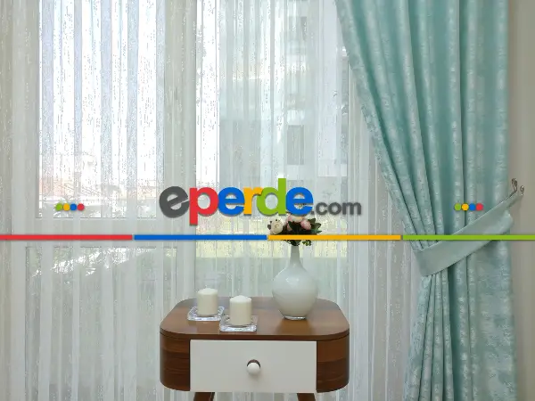 Patine Desenli Su Yeşil - Katyonik Jakar Fon Perde- Su Yeşili