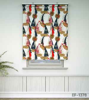 Denizci Desenli Baskılı Stor Perde- Çok Renkli