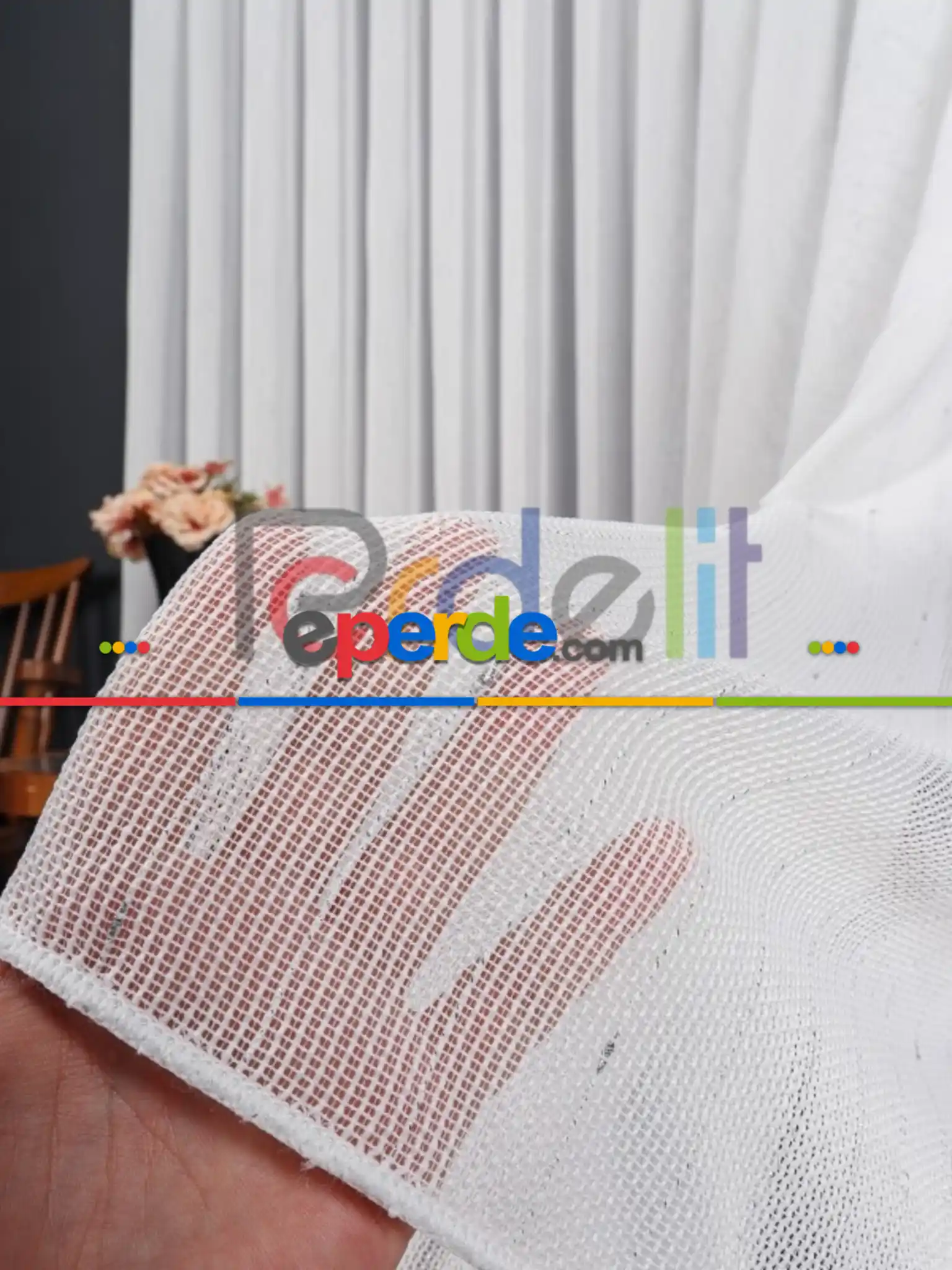 Yumuşak Dokulu Gümüş Damlacık Desenli File tül perde Ütü İstemez