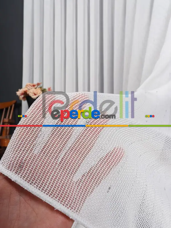 Yumuşak Dokulu Gümüş Damlacık Desenli File tül perde Ütü İstemez