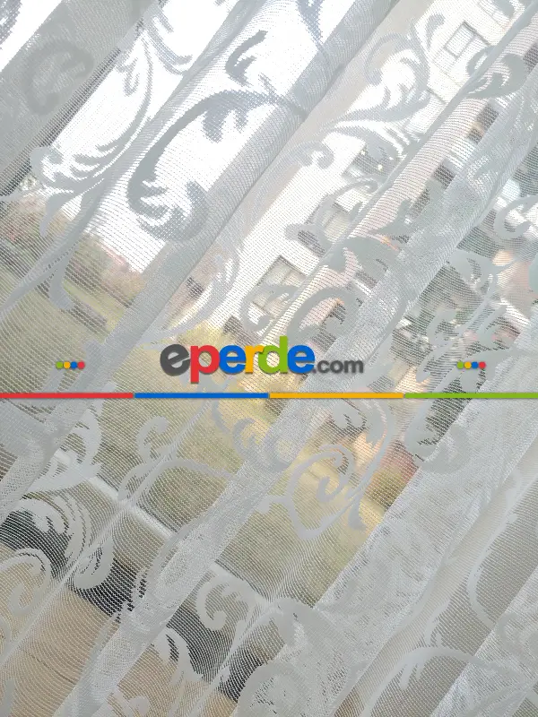 Kruvaze Tül Perde - Saçak Opsiyonel - Örme Zemin- Ekru