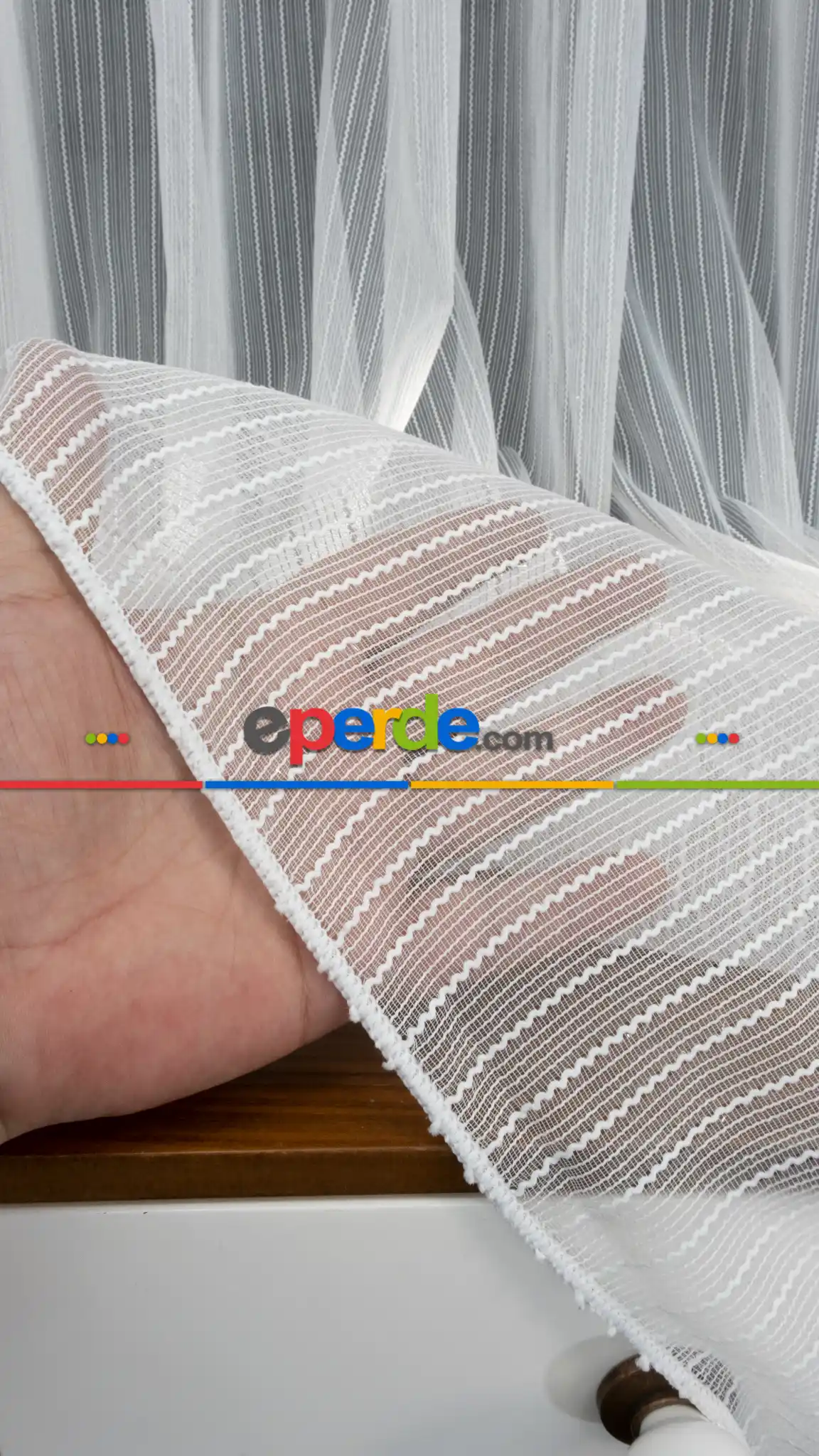 Tek Makarna Boyuna Çizgili Tül Perde Ekru Dolgulu- Ekru - Kurşunlu Tül