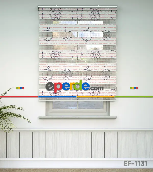 Çapa Baskılı Zebra Perde- Beyaz-mor-pembe Açık