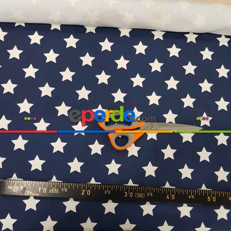 Yıldız Desenli Fon Perde Evm1131 Kumaşı Kalındır Duck Bezi Değildir- Lacivert-Beyaz
