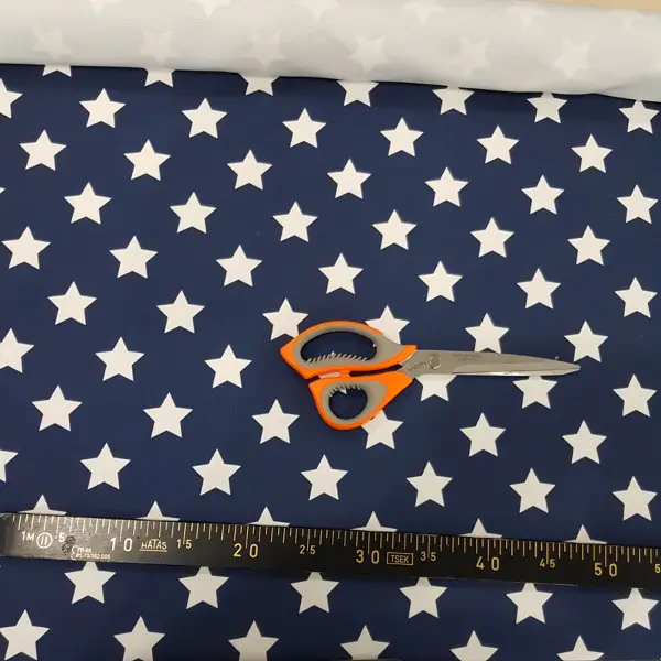 Yıldız Desenli Fon Perde Evm1131 Kumaşı Kalındır Duck Bezi Değildir- Lacivert-Beyaz