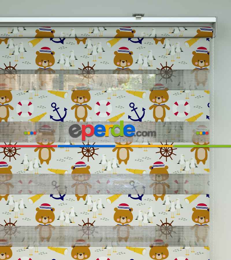 Denizci Ayıcık Desen Baskılı Zebra Perde- Çok Renkli