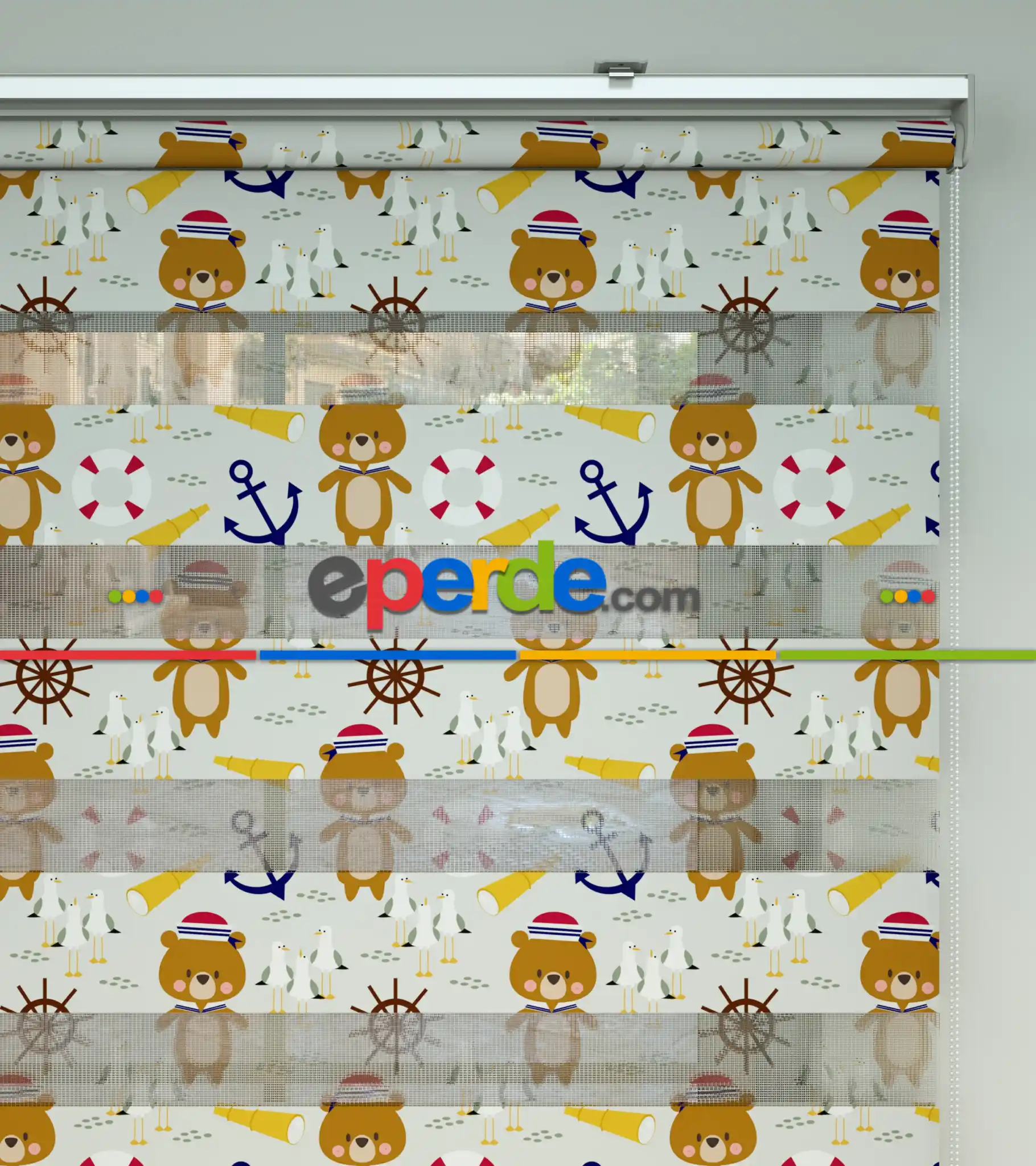 Denizci Ayıcık Desen Baskılı Zebra Perde- Çok Renkli