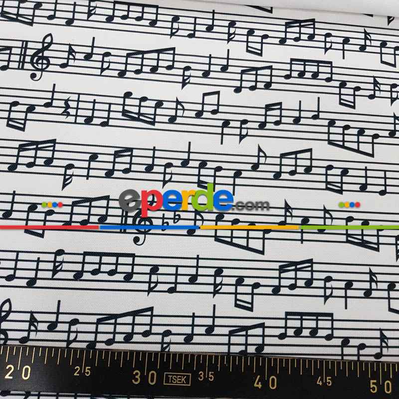 Nota Desenli Fon Perde Evm760 Kumaşı Kalındır Duck Bezi Değildir- Siyah-Beyaz